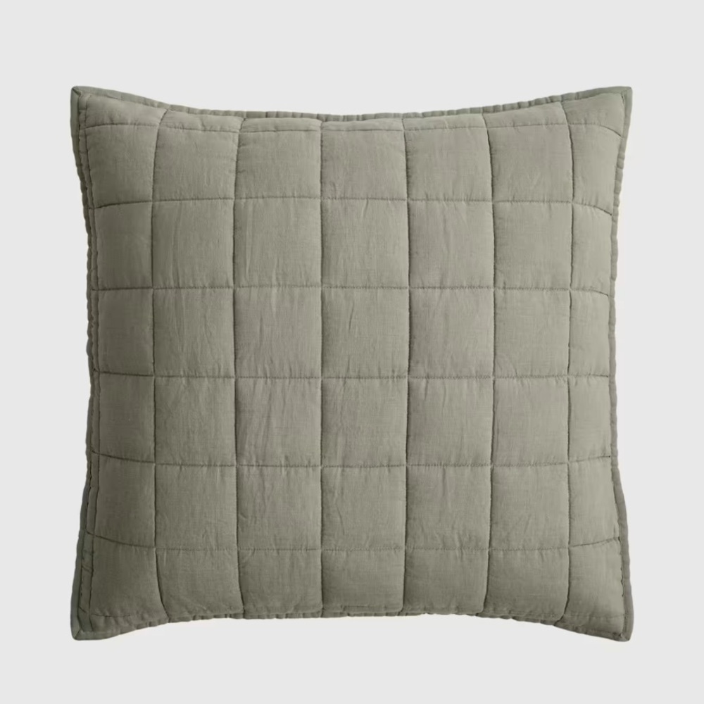 NWT QUINCE European Linen Box Quilted Euro Sham Willowleaf 2074
